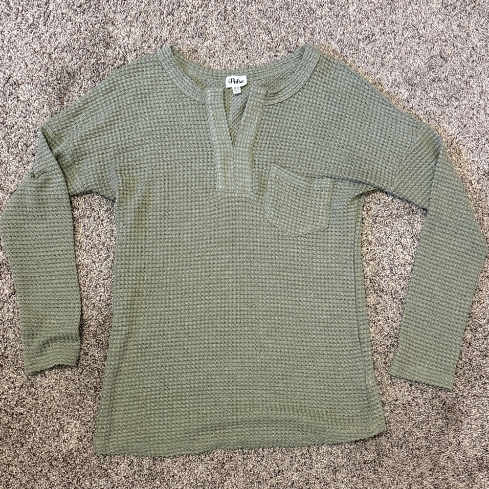 Pulse Olive Waffle Knit Top